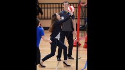 Catherine, Duchess of Cambridge participates in a SportsAid Athlete Workshop at the Copperbox arena, Queen Elizabeth Olympic Park in London, on Friday, October 18.