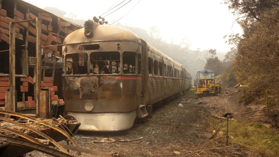 In this photo provided by <a href="http://www.zigzagrailway.com.au/" target="_blank" target="_blank">Zig Zag Railway</a>, Rail Motor 2016 sits burnt out October 18 after the fires swept through the Australian heritage railway line near Lithgow.