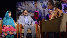 CNN's Christiane Amanpour speaks with Malala and Ziauddin Yousafzai at the 92nd Street Y in New York on October 10, 2013.