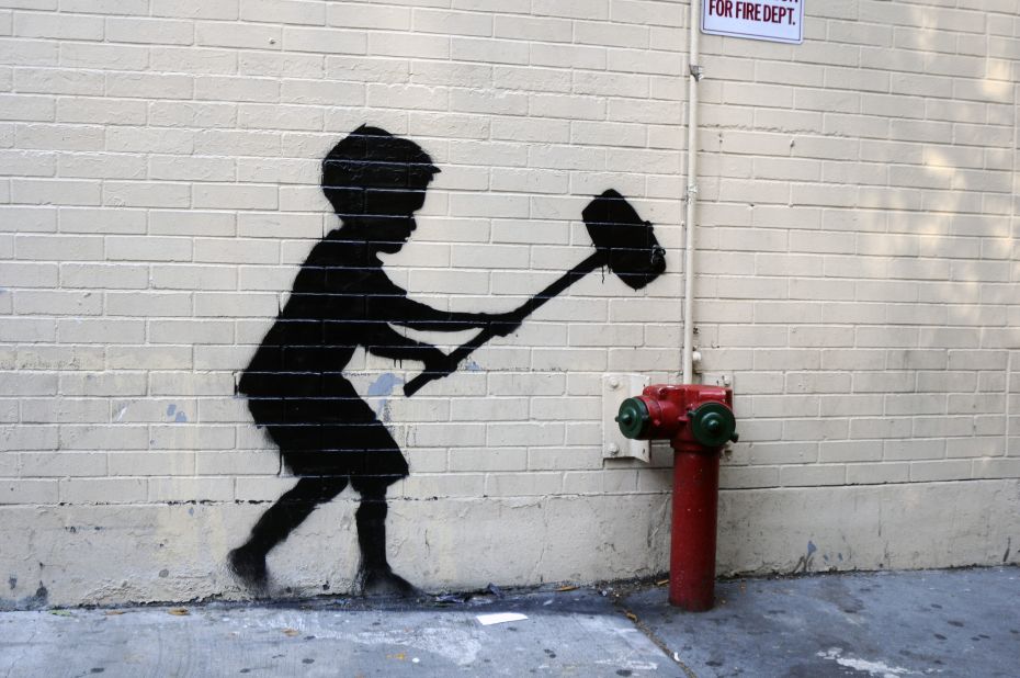 Banksy art is seen on the Upper West Side of New York in October 2013.