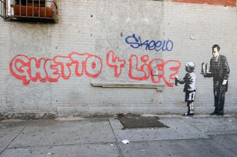 Banksy's "Ghetto 4 Life" appeared in the Bronx in October 2013. New York City Mayor Michael Bloomberg suggested that Banksy was breaking the law with his guerrilla art exhibits, but the New York Police Department denied it was actively searching for him.