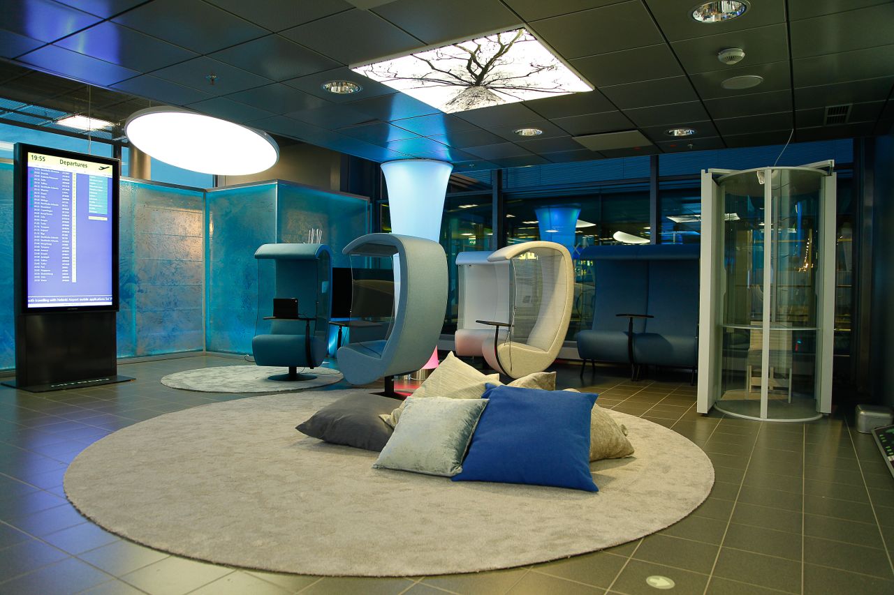 Helsinki International Airport has a resting area that offers free sleeping pods.