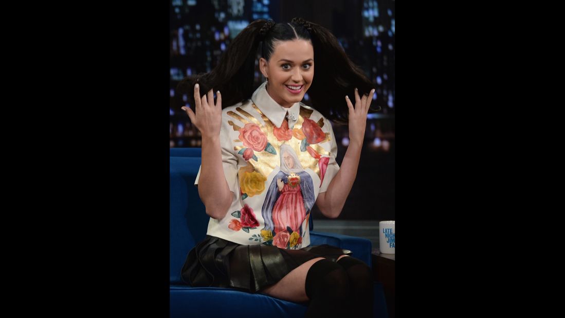 Katy Perry visits "Late Night With Jimmy Fallon" in 2013.