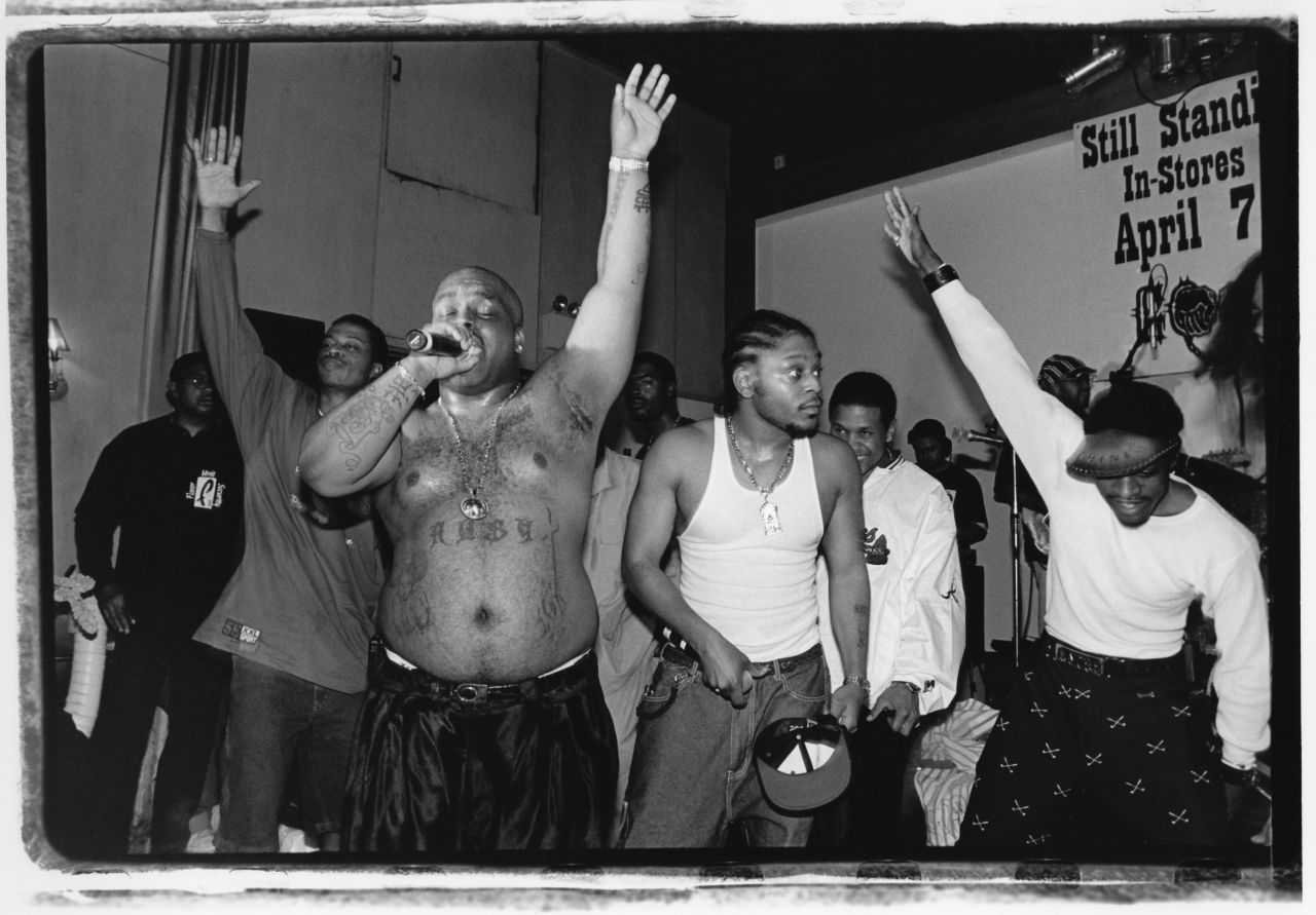Southern rap group Goodie Mob, featuring CeeLo, perform live in 1998 in New York City.