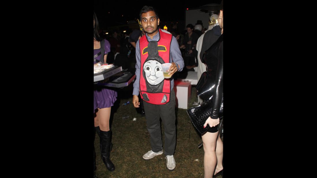 Aziz Ansari looked a little lost when he dressed up as Thomas the Tank Engine in 2012. 