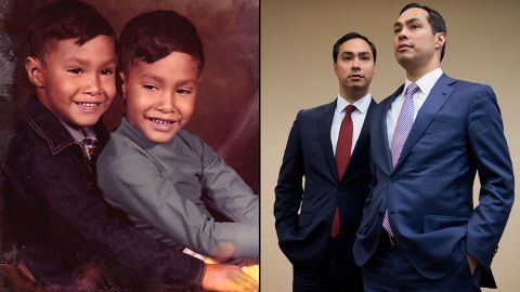 San Antonio Mayor Julian Castro, right in both photos, is pictured here with his twin brother, U.S. Rep. Joaquin Castro, D-Texas. In high school, Julian Castro thought he might go into TV journalism, marketing or advertising.  At Stanford University, he "ended up double-majoring in political science and communications and I chose to go to law school instead."