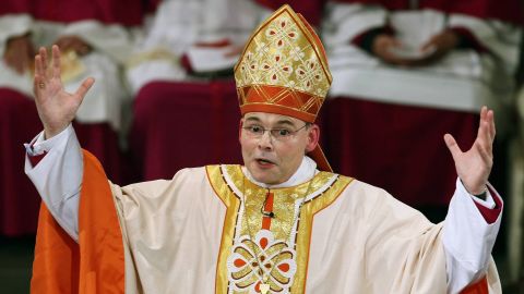 German Bishop Franz-Peter Tebartz-van Elst speaks at Limburg Cathedral in Limburg, Germany, in August 2012. Coined the "Bling Bishop," Tebartz-van Elst has been suspended from his position while he is under investigation for spending $42 million on renovations to his residence.