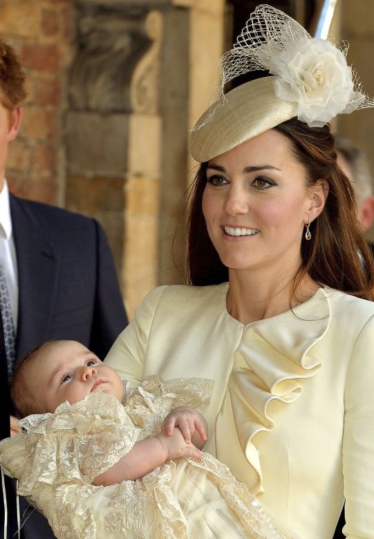 Prince George is seen after his christening at the Chapel Royal in St. James' Palace in London on October 23. The prince was christened Wednesday with water from the River Jordan at a rare four-generation gathering of the royal family in London. 