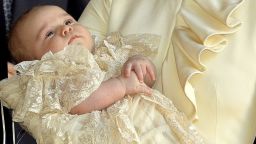 Prince George is seen after his christening at the Chapel Royal in St. James' Palace in London on Wednesday, October 23. The prince was christened Wednesday with water from the River Jordan at a rare four-generation gathering of the royal family in London.