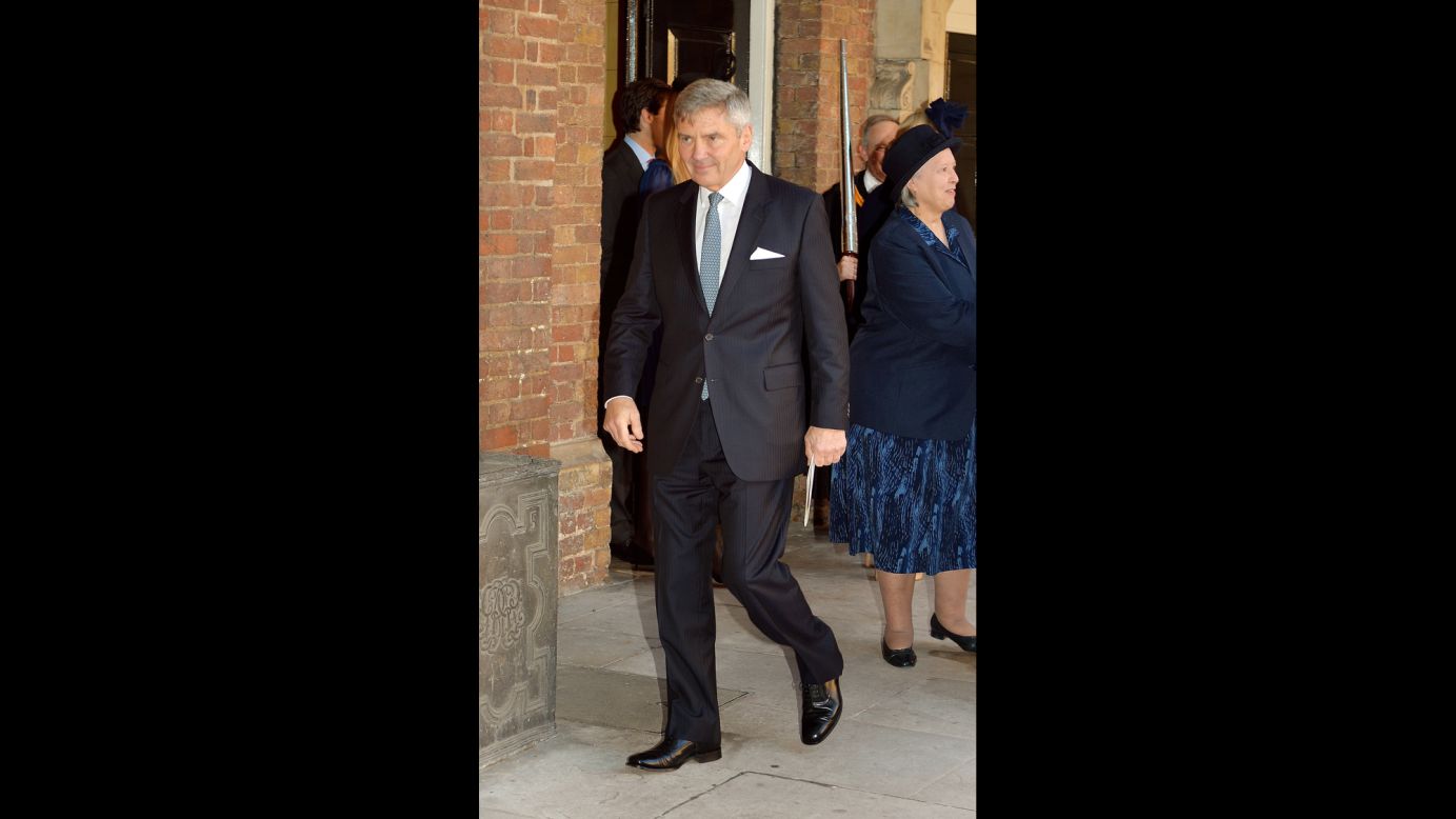 Grandfather of Prince George, Michael Middleton, leaves after the christening.