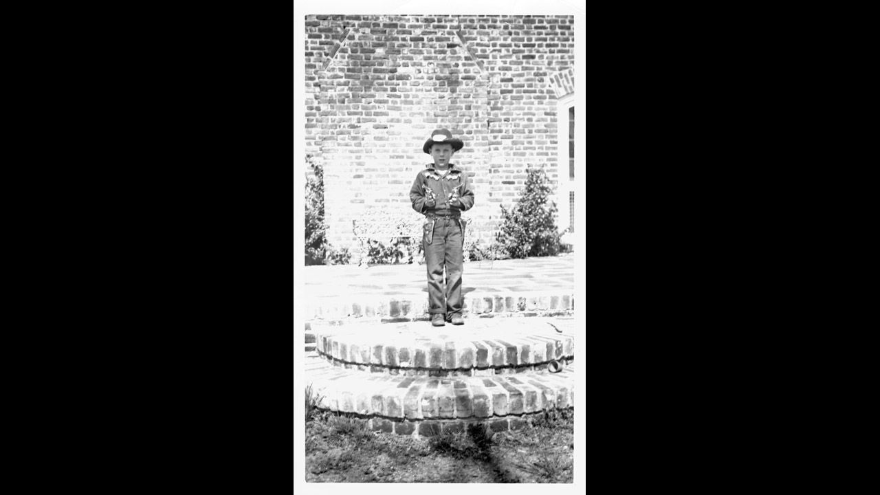 1950: Chevey in full cowboy regalia at the Haskells' home in the country outside Richmond, Virginia.