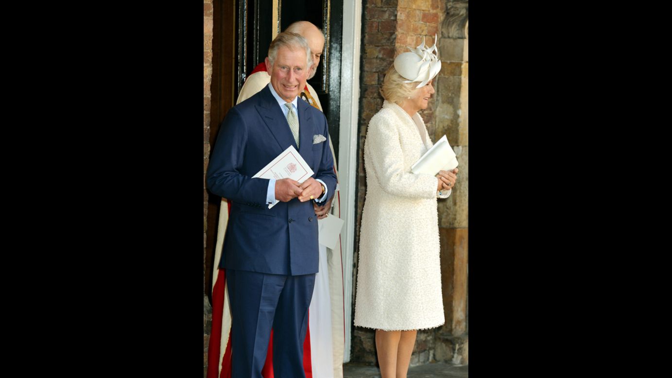 Prince Charles and Camilla, Duchess of Cornwall, leave the chapel.