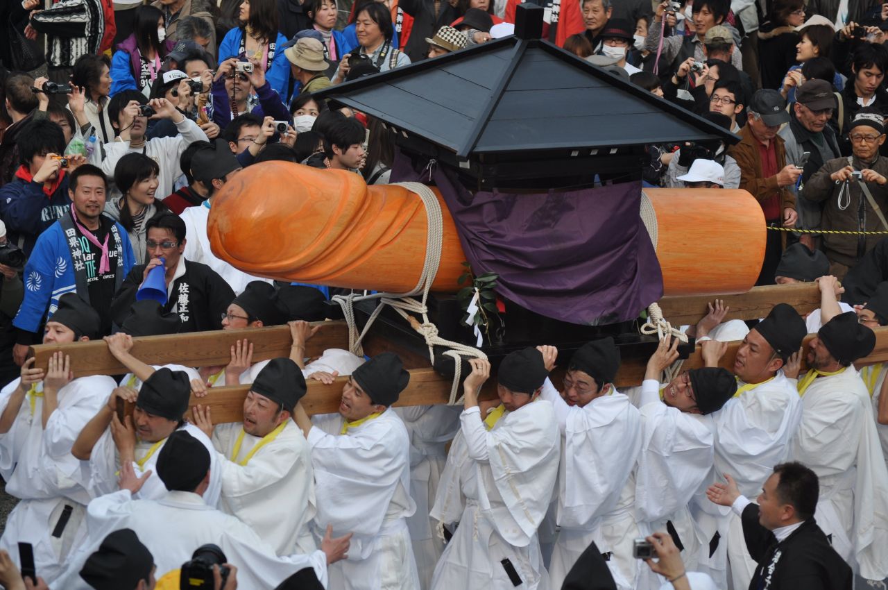 In the Japanese town of Komaki, the autumn bounty is preceded by Honen Matsuri -- or the fertility festival. Shinto priests bless a massive wooden phallus, which they offer to the gods in exchange for a fruitful season. 