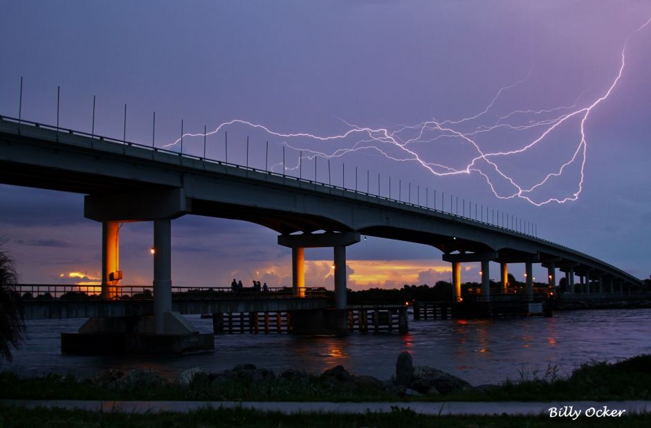 The lightning's quick movement and the way it contrasted with the colors of the sunset caught Billy Ocker's eye in <a href="http://ireport.cnn.com/docs/DOC-1008938">his photo</a> from Florida's Sebastian Inlet on July 21.