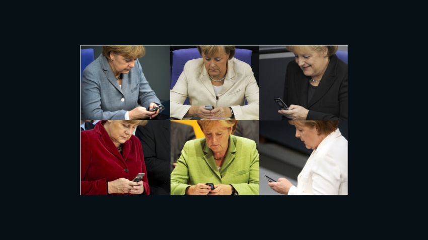 Angela Merkel uses her phone frequently.