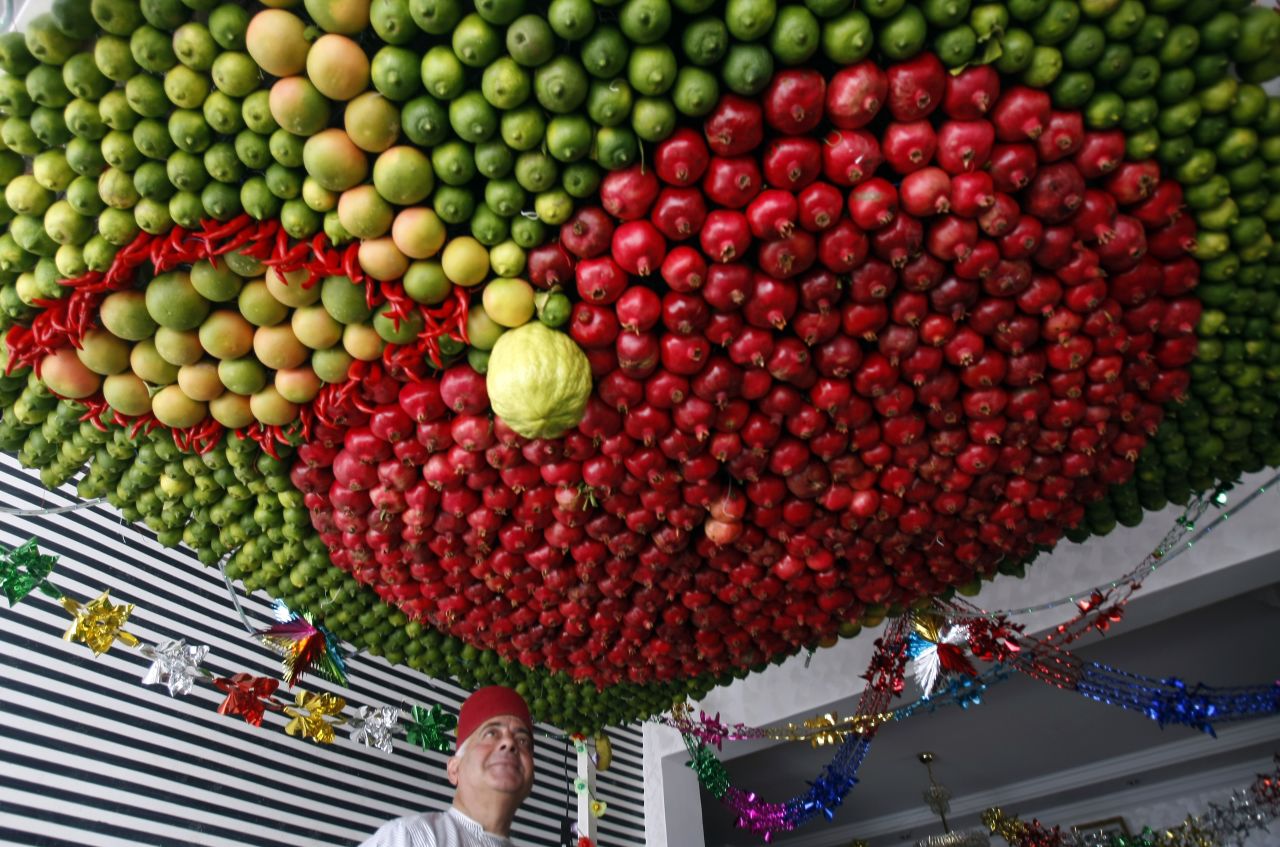 In the Jewish faith, Sukkot is a harvest festival, and also a religious holiday. The celebration lasts for seven days, and involves building a sukkah, or temporary house. Sometimes, it's traditional to decorate with hanging fruit.