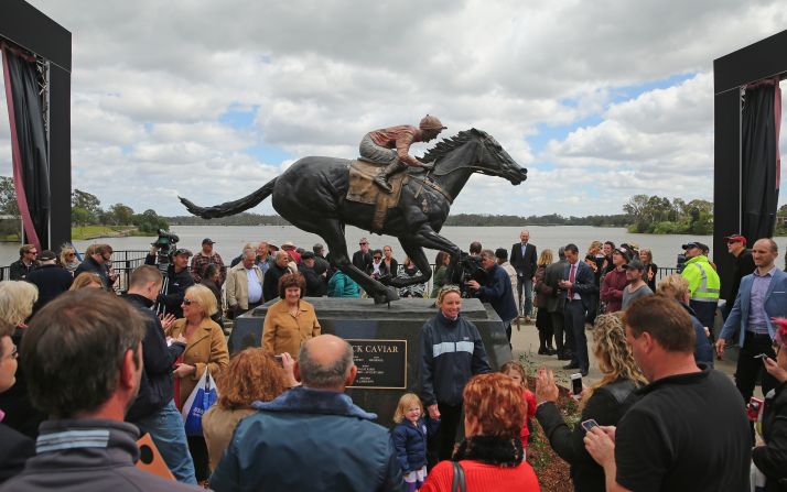 Black Caviar's exploits on the racetrack earned it a legion of loyal fans in Australia, many of whom turned up for the unveiling.