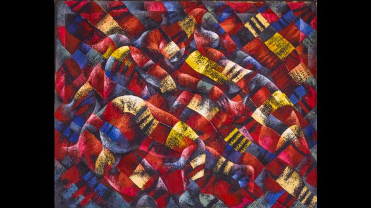 Wiz Kudowor: "Anatomy and a Fabric," 2005.<br />While drawing upon Ghana's artistic tradition and cultural symbols, Kudowor has developed a style reminiscent of cubism and futurism.