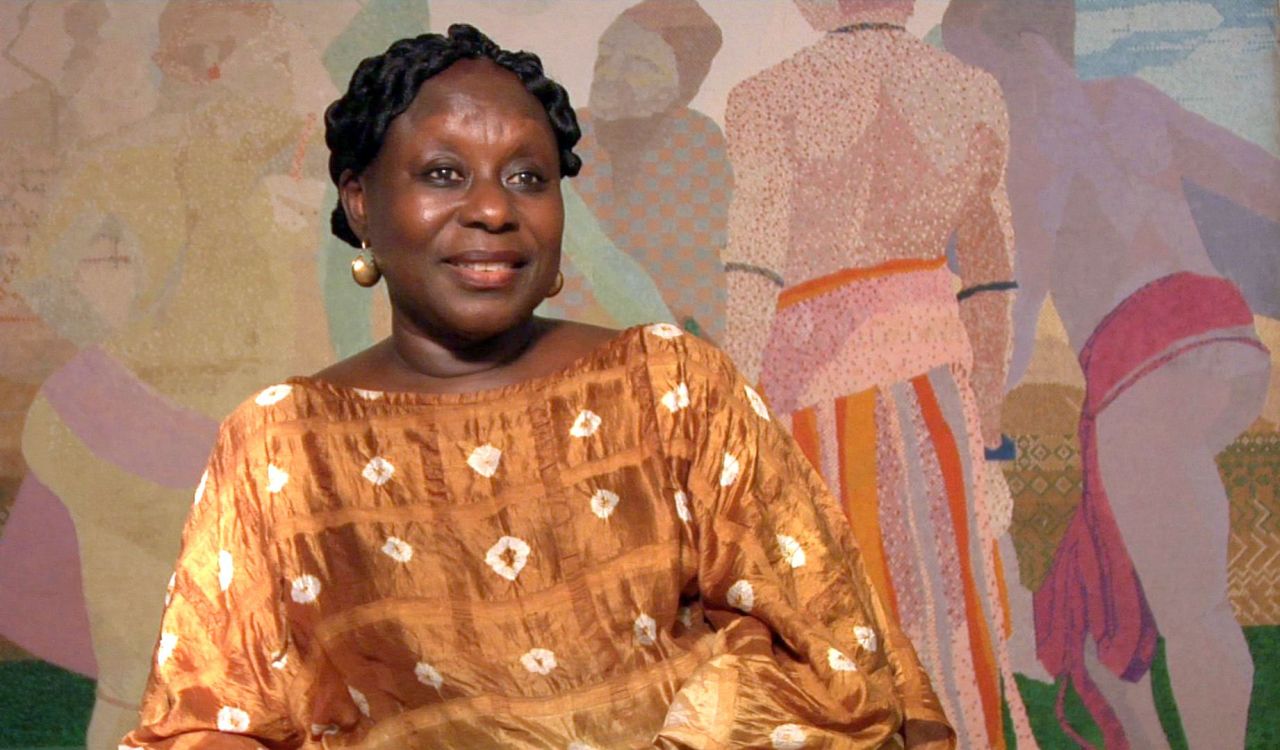 Akufo-Addo has an unusual painting technique, using tiny squares to form the structural basis of her paintings