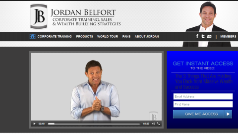 The web page for Jordan Belfort's sales training business.