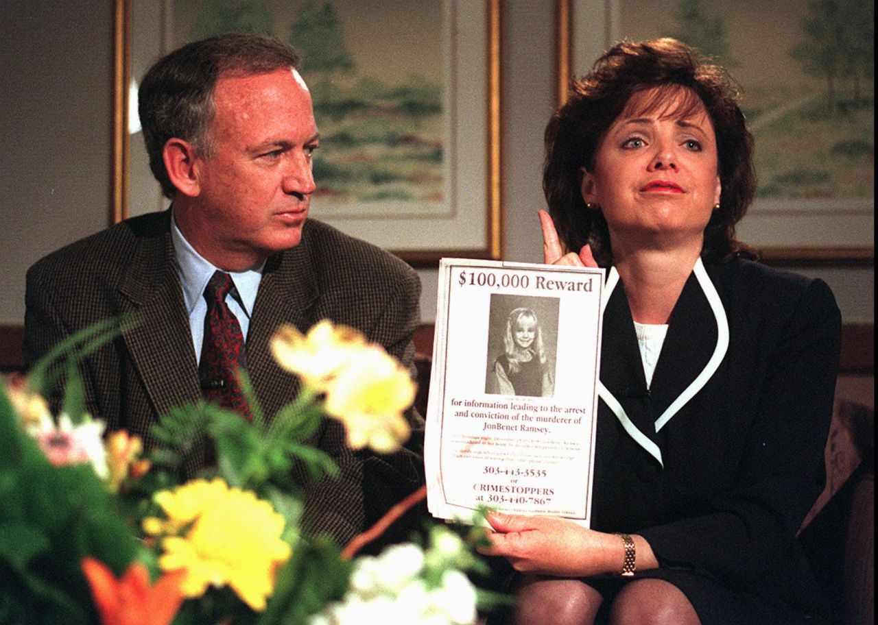 John and Patsy Ramsey promised a reward for information leading to the arrest and conviction of their daughter's murderer during an interview on Thursday, May 1, 1997, in Boulder.