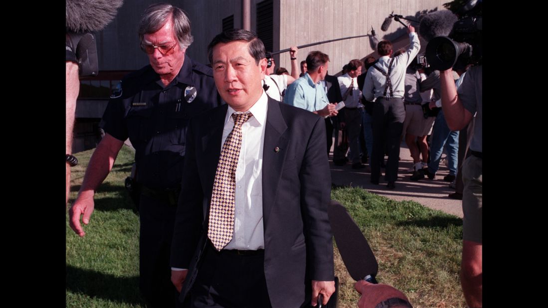 Forensics expert Henry Lee leaves a conference on the University of Colorado campus after meeting with Boulder and Colorado law enforcement officials to review the evidence in the Ramsey case in June 1998. 