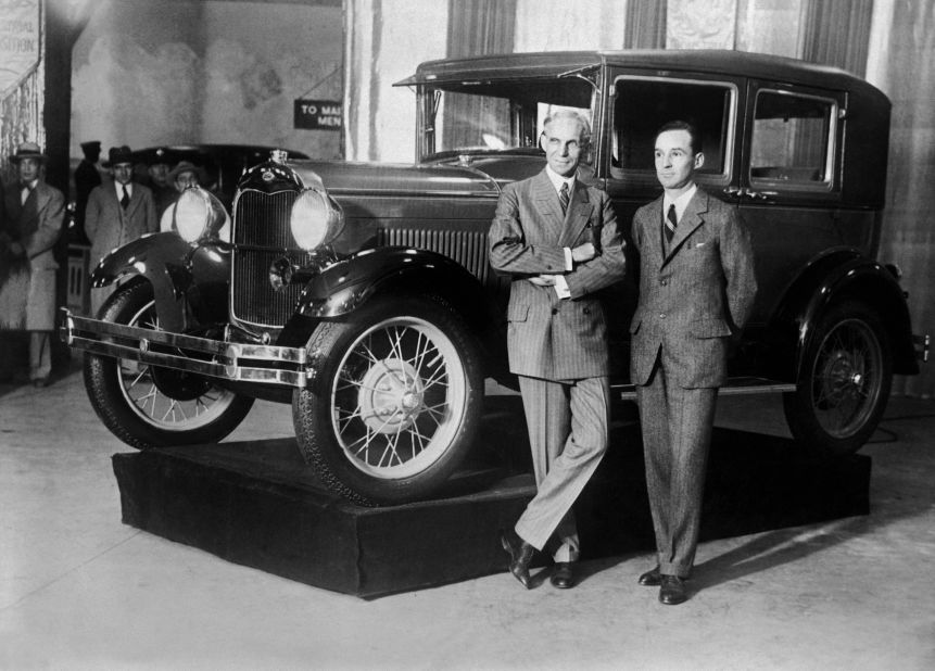 In 1927, Henry Ford, shown here with his son Edsel Ford, was transitioning the company from producing the Model T to the Model A.