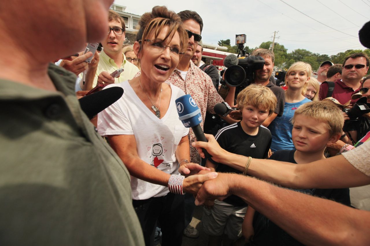 Palin was mobbed in August 2011 at the Iowa State Fair in Des Moines, a familiar campaign stop for presidential hopefuls.