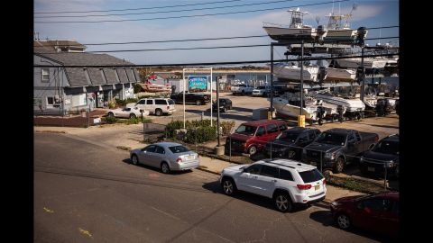 Boats are neatly stored at a marina in Highlands, New Jersey, on October 22. 