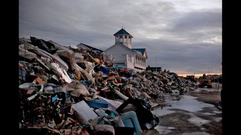The Monmouth Beach pavilion  in Monmouth, New Jersey, is surrounded by debris on November 8, 2012. 