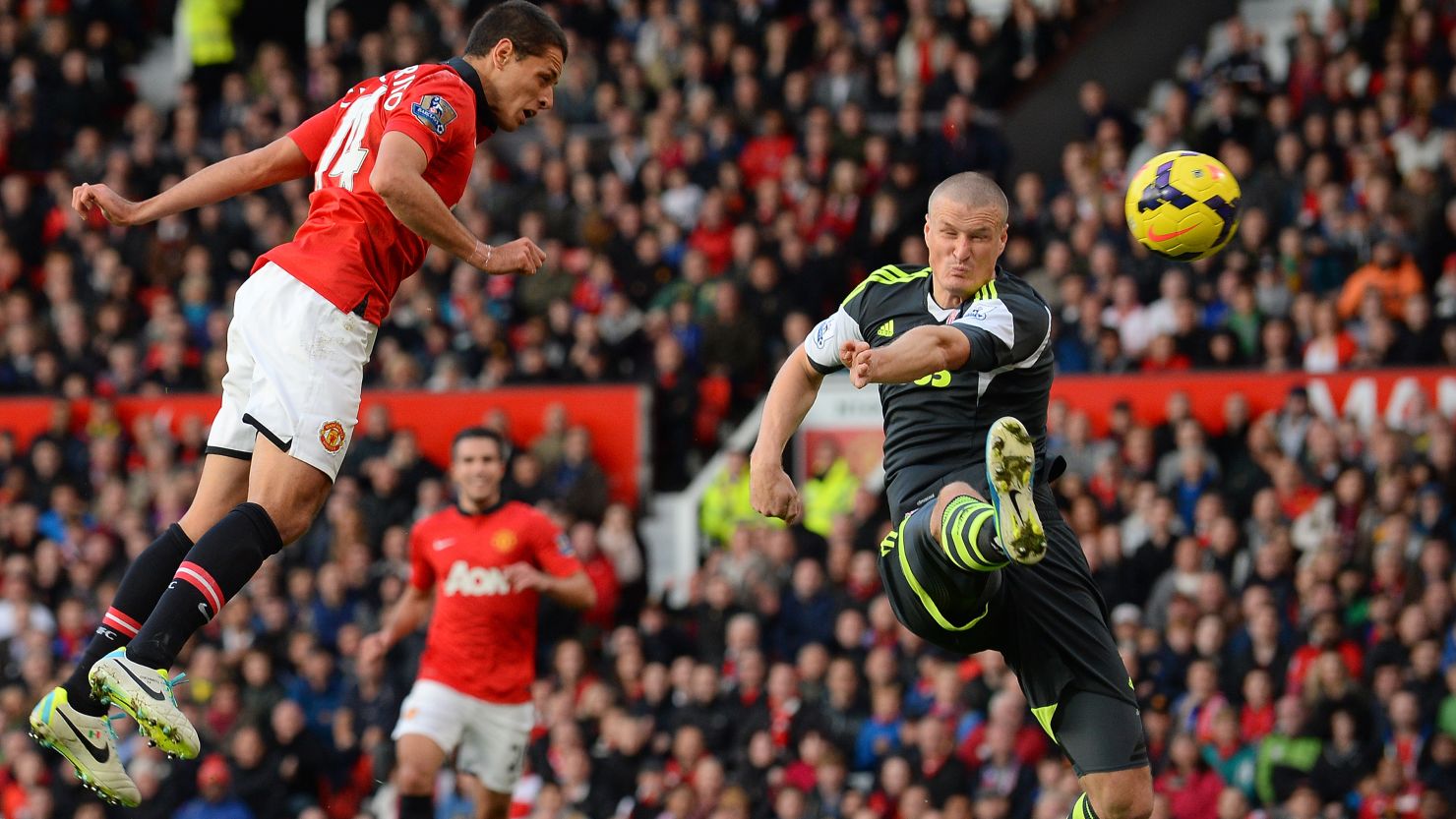 Heading in the right direction? Javier Hernandez scores Manchester United's winner against Stoke City. 
