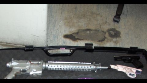 Also confiscated were two handguns, which are illegal to possess in New York, and a rifle painted silver, obscuring the serial number.
