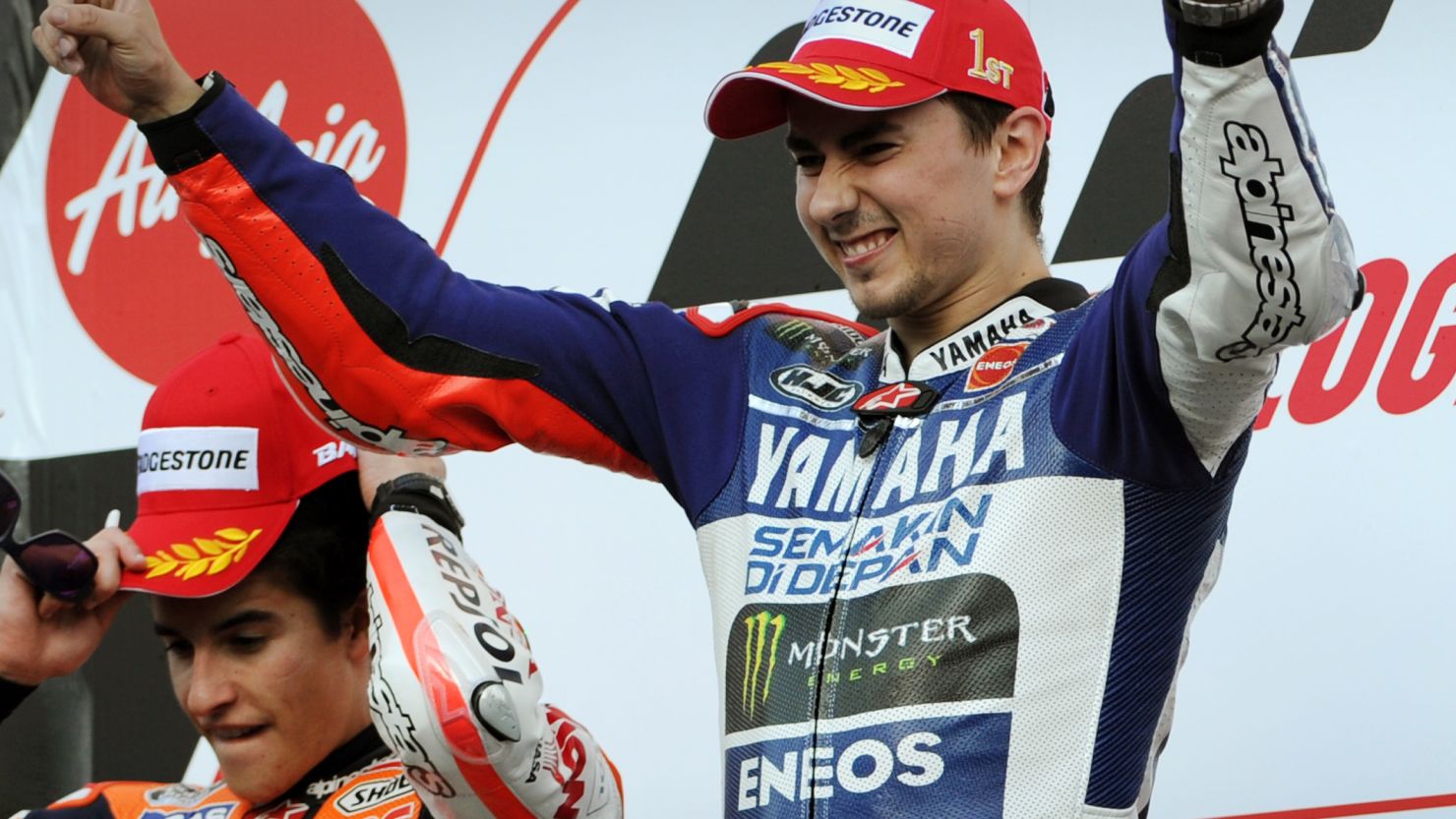 Jorge Lorenzo takes the plaudits at the Japan MotoGP ahead of second placed Marc Marquez.