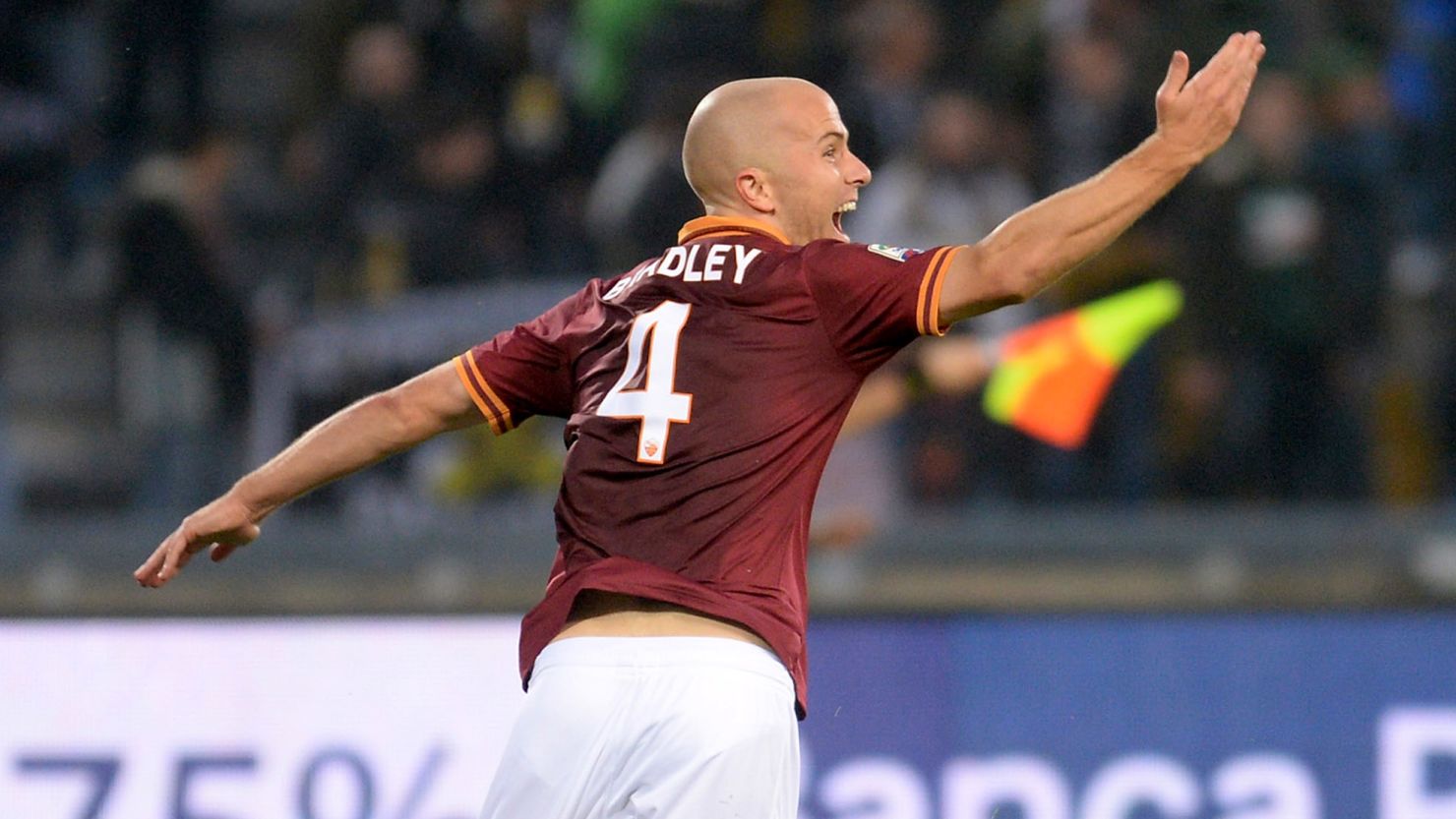 Michael Bradley celebrates his 82nd minute winner to give AS Roma a ninth straight Serie A win. 