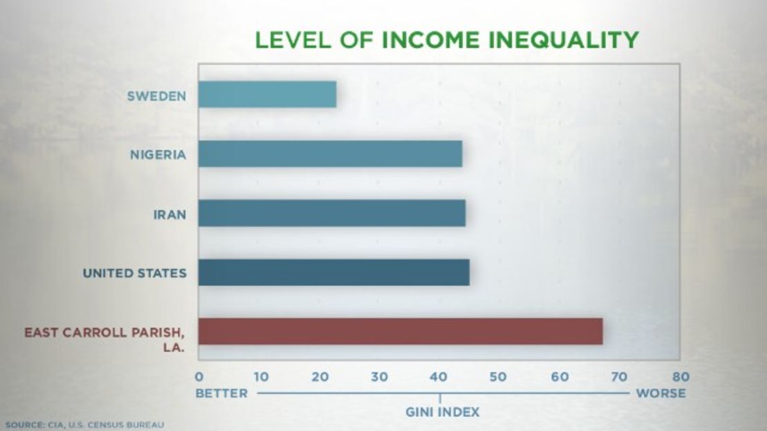 A Gini index score of 0 means everyone earns the same income; 100 means one person earns all income.
