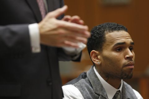 <strong>September 2012: </strong><a href="http://www.cnn.com/2012/09/25/showbiz/chris-brown-probation-marijuana/index.html">Brown's streak of glowing probation reports</a> came to an end on September 5 when the judge lectured him for testing positive for marijuana use in Virginia. The drug test failure did not result in a probation violation, although pot is illegal in Virginia. Brown told authorities he ingested the marijuana in California, where he has a medical marijuana card, according to the judge. Rihanna tweeted to Brown: "I'm praying for you and wishing u the best today!" Brown responded, "Thank u so much." Here Brown appears in court in September 2013.