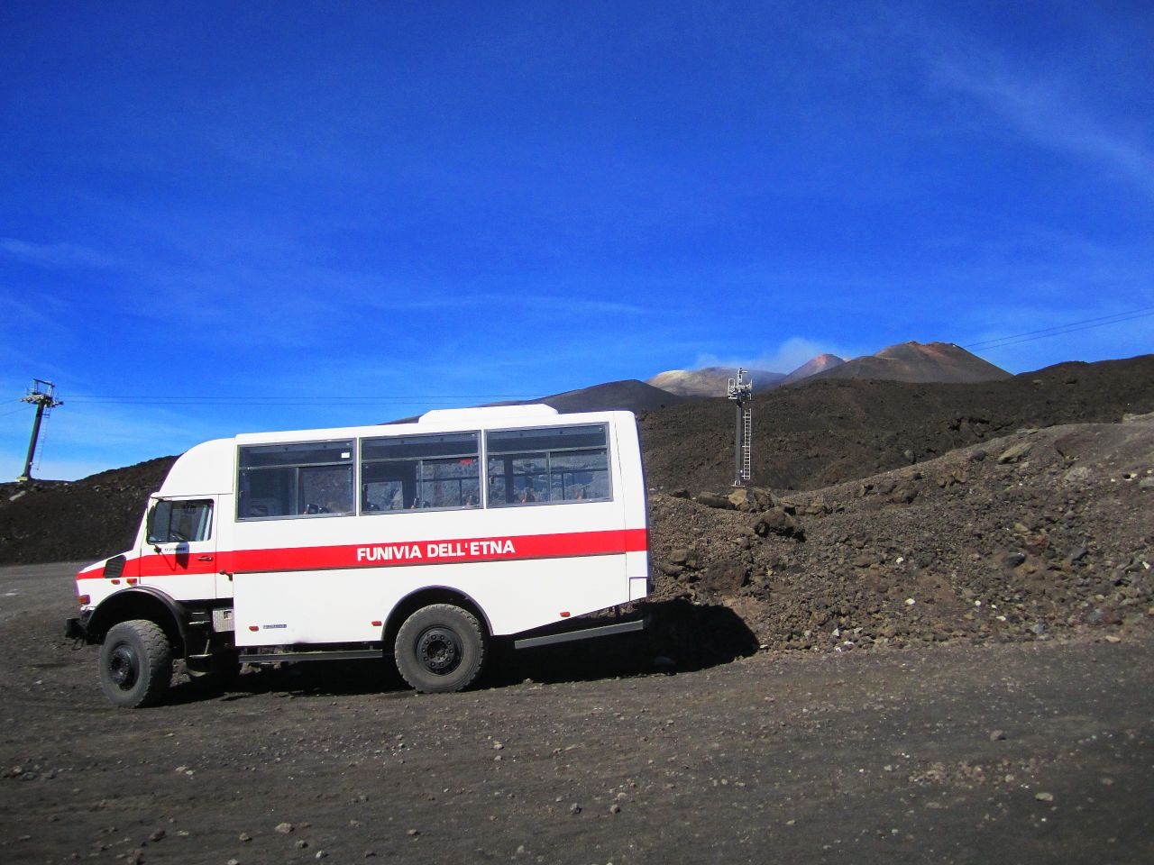 Visitors can take a cable car to about 2,800 meters up the mountain and transfer to 4x4 vehicles.