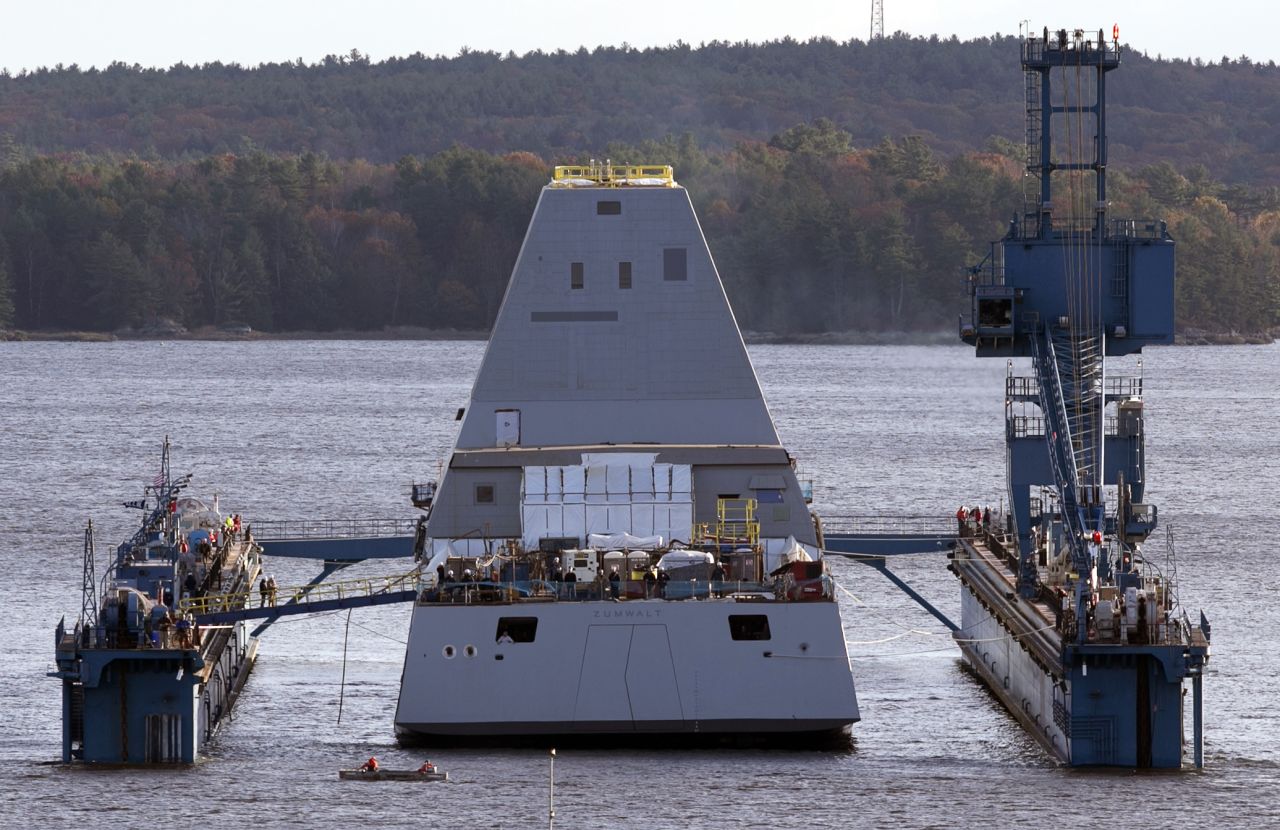 The Zumwalt is 610 feet long and 81 feet wide. It weighs about half as much as the USS Arizona, which sunk at Pearl Harbor in 1941.