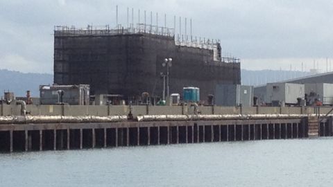 Officials won't say exactly what's going on board this barge, but Bay Area media say it is a Google project.