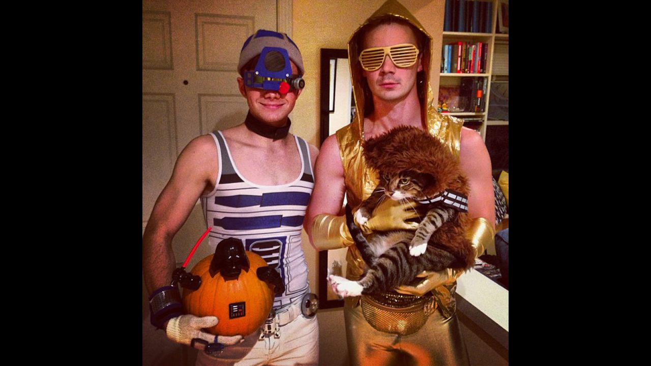 For Halloween 2013, "Glee's" Chris Colfer (left) <a href="http://instagram.com/p/f9NYYxNdbx/" target="_blank" target="_blank">decided to dress up as</a> "a character whose sex appeal is always ignored ... sexy R2D2!" He even accessorized with a pumpkin Darth Vader. 