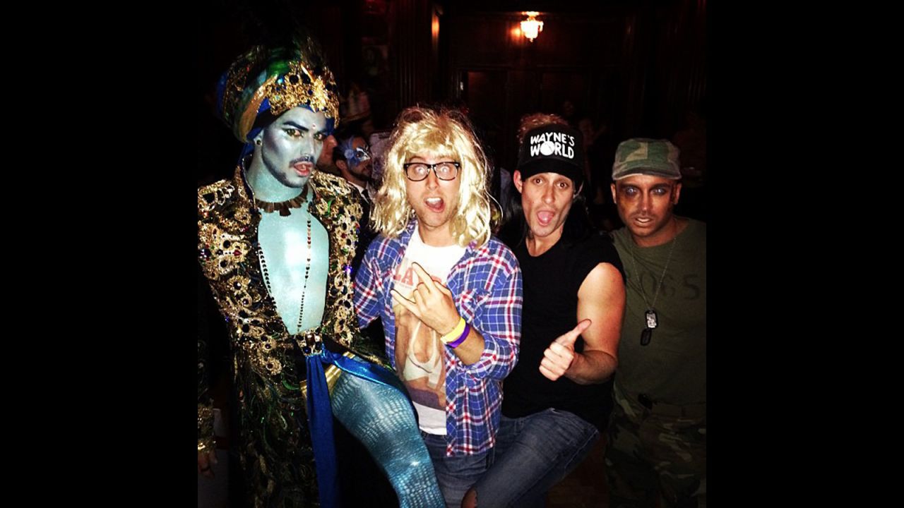 <a href="http://instagram.com/p/f8Oe4gRsca/" target="_blank" target="_blank">Lance Bass rounded up some outrageously dressed friends</a> to rock out at a Halloween bash as Garth from "Wayne's World."