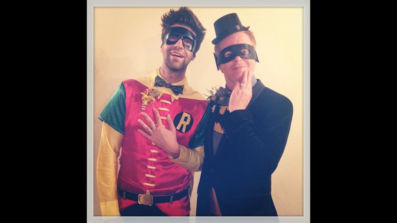 Hyland's "Modern Family" co-star Jesse Tyler Ferguson is still enjoying newlywed bliss. He and Justin Mikita, left, dressed up as Batman and Robin. "Finally, batman & robin got married!" <a href="http://instagram.com/p/f9I9p8glgH/" target="_blank" target="_blank">Mikita said in the photo's caption on Instagram. </a>