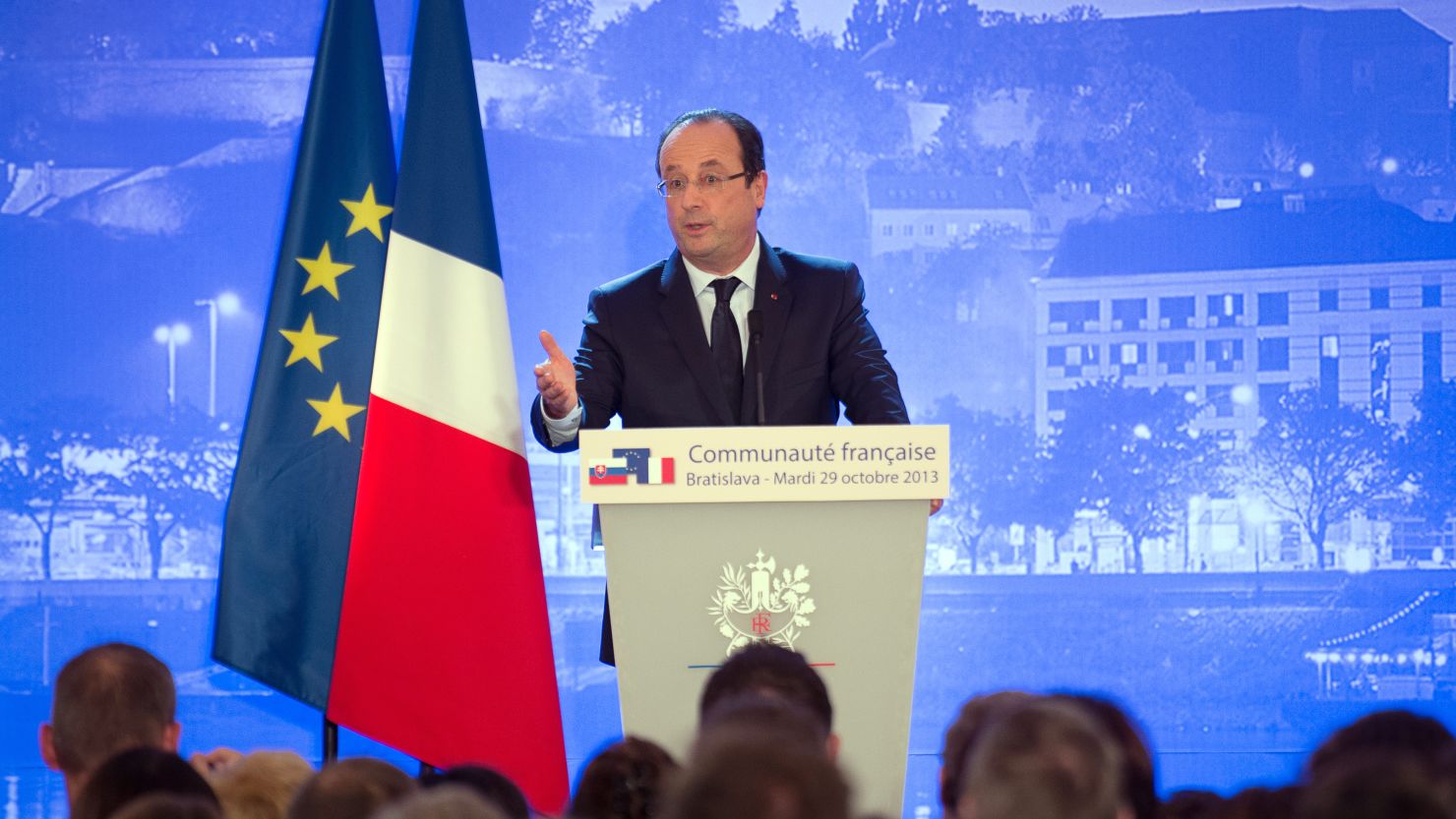 French President Francois Hollande announces the release of four French hostages during his visit to Slovakia.