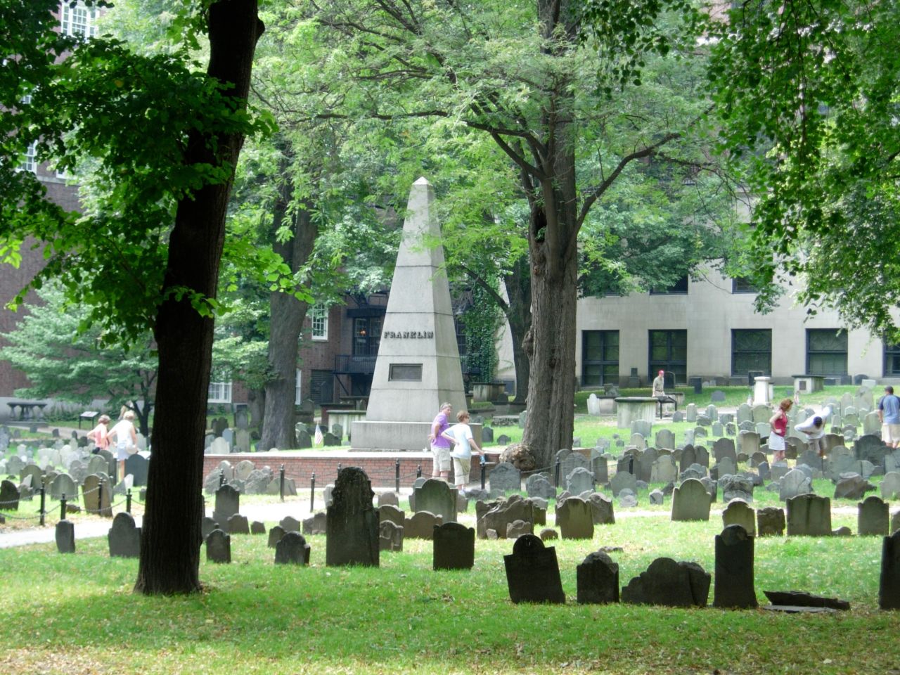 Dating back to 1660, this small cemetery holds many Revolutionary War heroes, including Paul Revere, John Hancock and Samuel Adams. Although this monument belongs to Benjamin Franklin's family, Ben's final resting place is in Philadelphia. 
