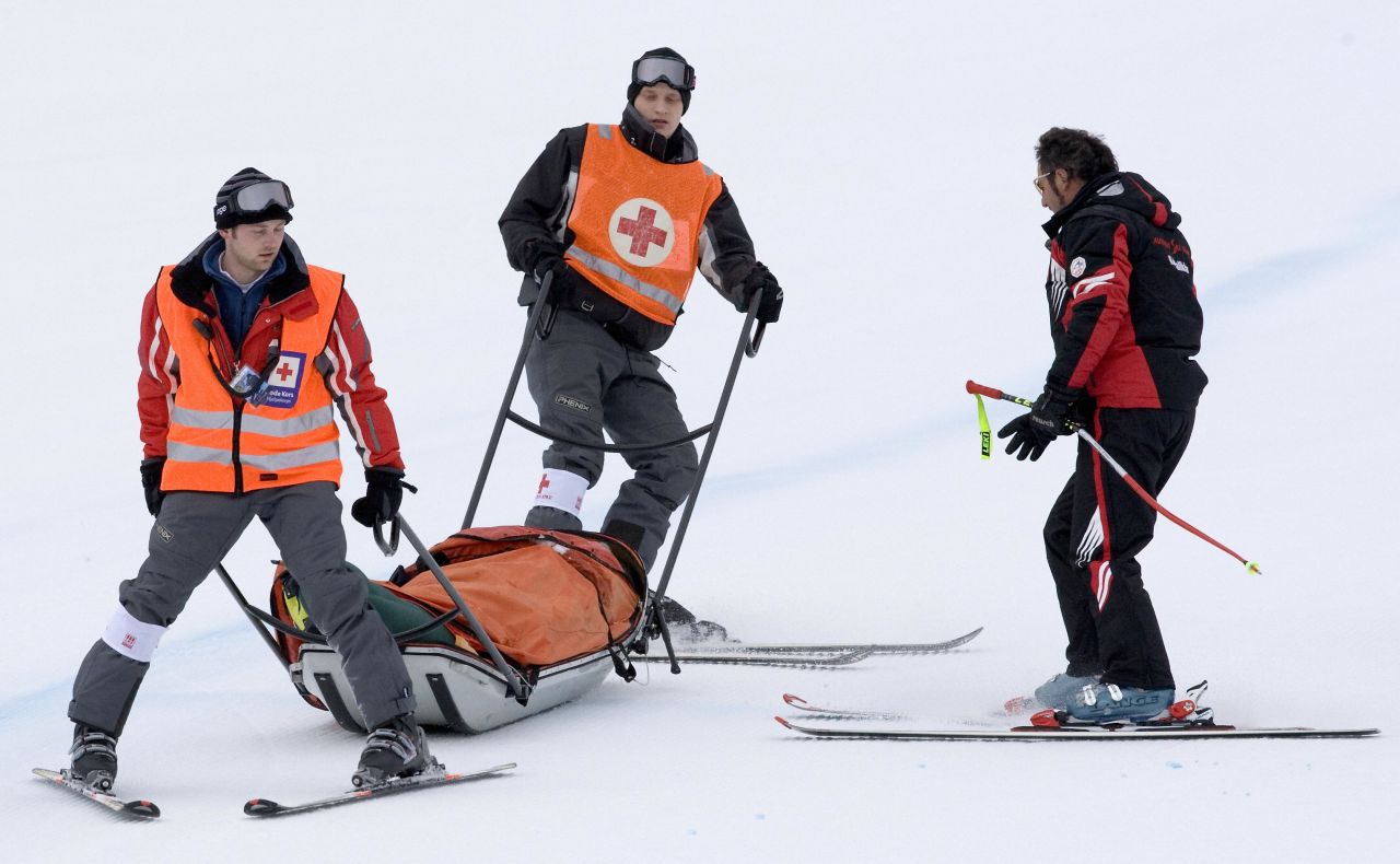 The Austrian skier had to be stretchered down the mountain by the medical back-up teams on the slopes to have emergency treatment at the nearby hospital.