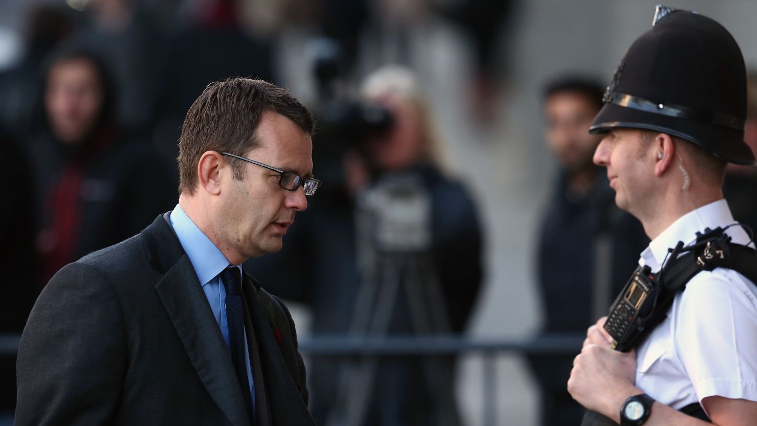 Former News of the World editor Andy Coulson arrives at the Old Bailey on Wednesday in London.