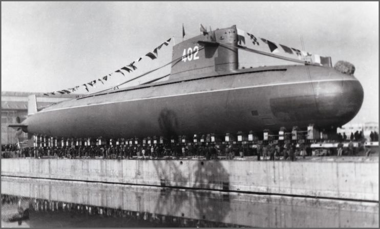 China's Long March 2 nuclear submarine is seen during a launch ceremony in 1977.