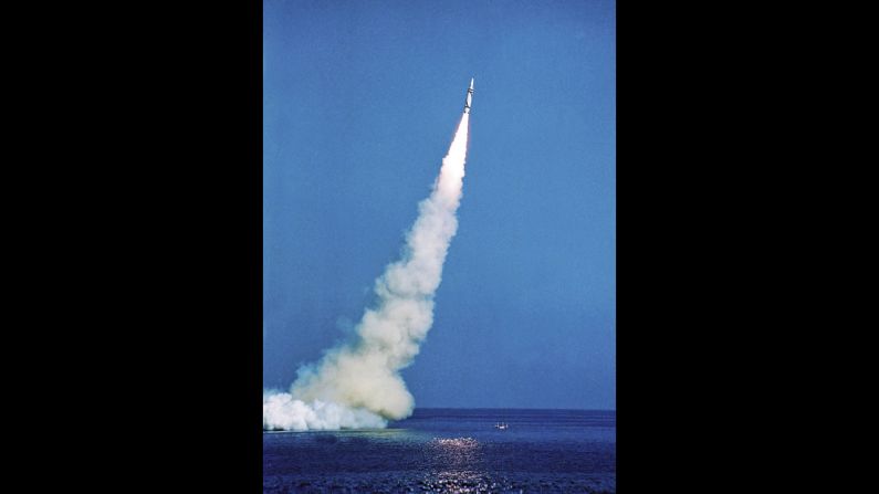 A Chinese navy nuclear submarine launches a carrier rocket in 1988.