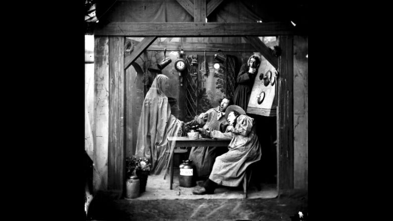 An apparition appears to two country folk in their kitchen. 