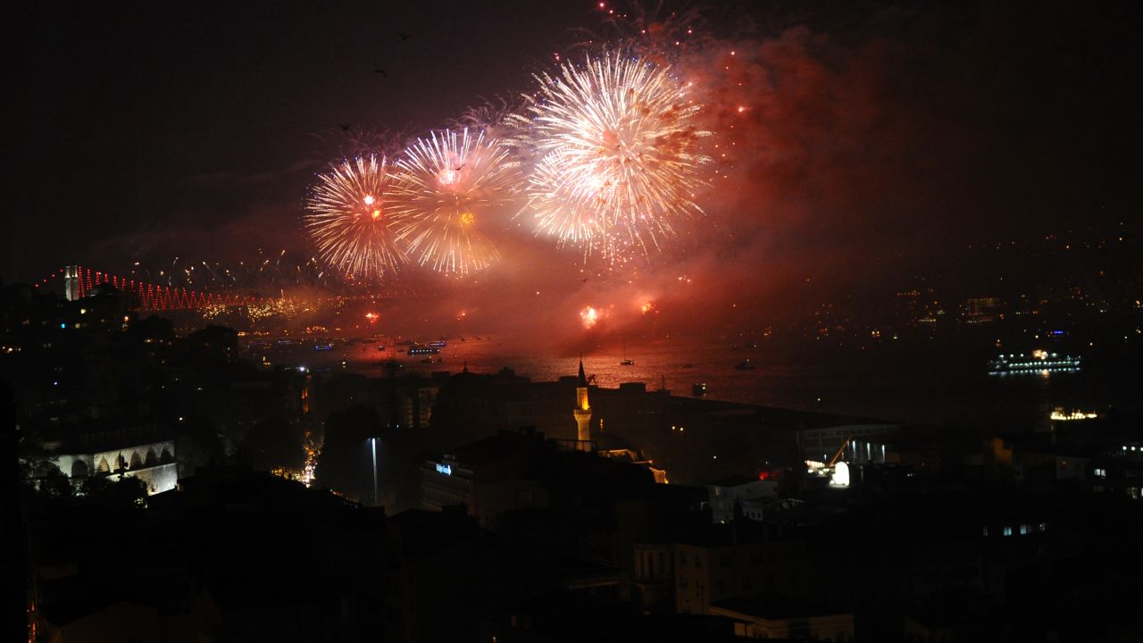 Fireworks explode above the Bosphorus Strait in Istanbul on Tuesday, October 29, during the anniversary of the declaration of the Turkish Republic. On Tuesday, Turkey formally opened the world's first sea tunnel connecting two continents. The Marmaray <a href="http://www.cnn.com/2013/10/29/business/marmaray-tunnel-turkey-john-defterios/">links Istanbul's European and Asian sides</a> under the Bosphorus.